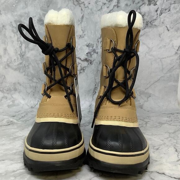 Sorel Youth Sz 5 Tan Caribou Waterproof Leather Winter Snow Boots Lace Up P18-11 - Picture 2 of 12